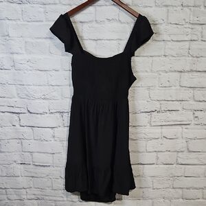 Elegant Black Ruffle Mini Dress Bow Tie Back